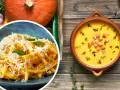 Pyszne dania z dyni na obiad: kremowa zupa z grzankami i makaron z parmezanem. Idealne jesienne posiłki.