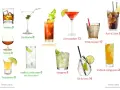 Różne drinki: Whiskey, Dry Martini, Bloody Mary, Cosmopolitan, White Russian, Rum & Coke, Brandy, Tequila shot, Vodka & soda water, Margarita, Gin & Tonic, Vodka & orange juice.