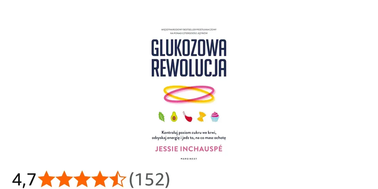 Okładka książki "Glukozowa Rewolucja" sugeruje, czy desery lepiej jeść przed głównym posiłkiem, by kontrolować cukier i odzyskać energię.