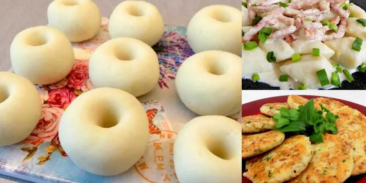 Tani obiad za 10 zł: kluski śląskie z boczkiem, placki ziemniaczane i pączki z ciasta drożdżowego.