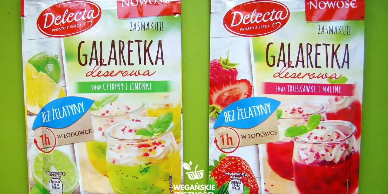 Wegańska galaretka Delecta, smak cytryny i limonki lub truskawki i maliny. Gdzie kupić? Pyszne desery bez żelatyny.