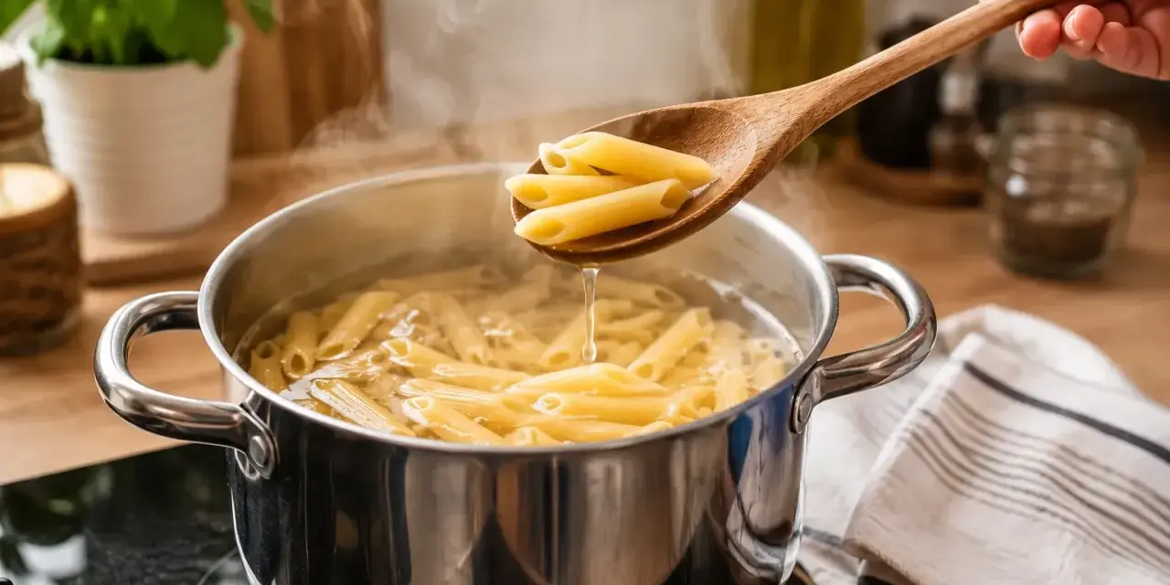 Penne penne w gotującej się wodzie, sprawdzanie gotowości. Oto jak ugotować makaron idealnie.