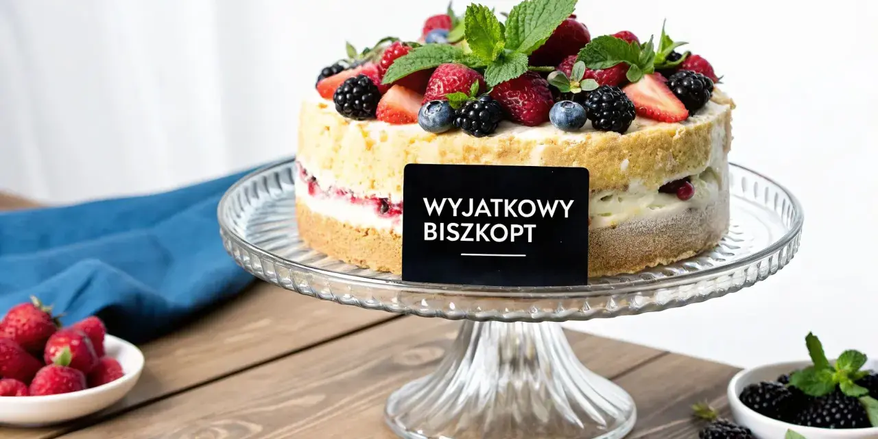 Wyjątkowy biszkopt z owocami leśnymi na paterze. Czy to tort bezowy czy tort biszkoptowy?