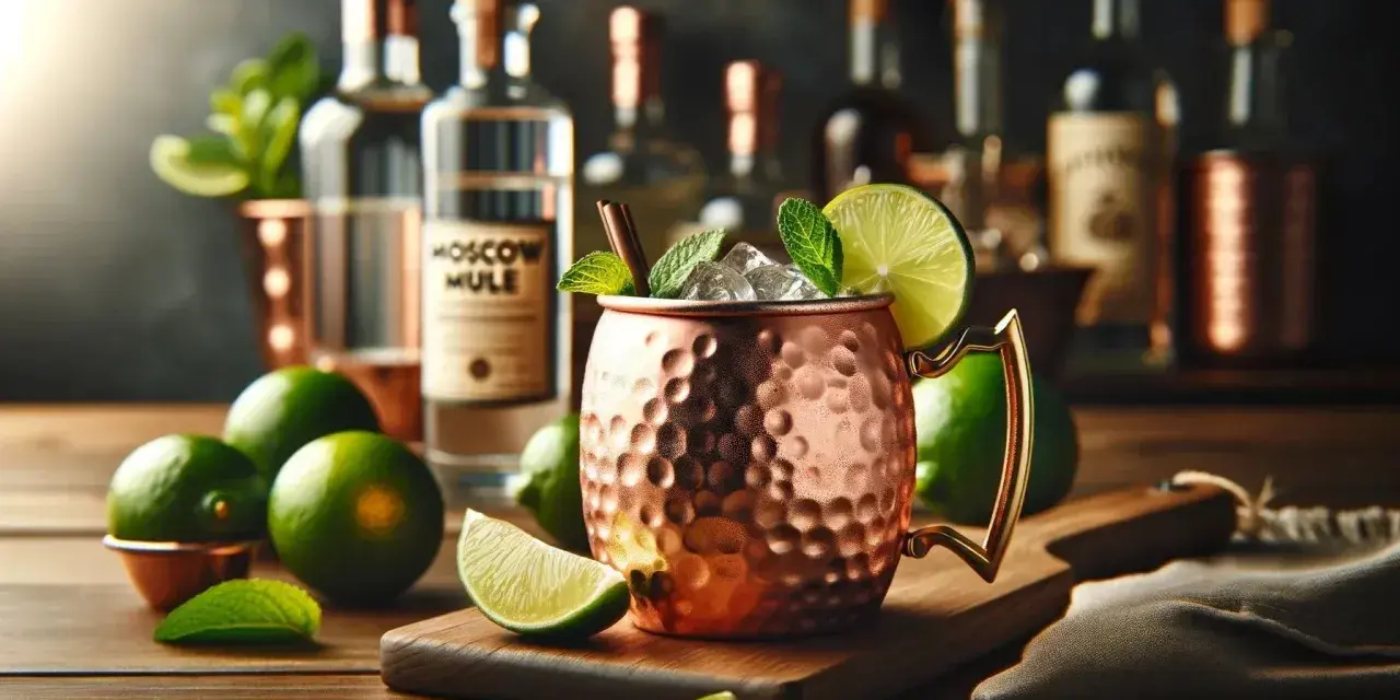 Orzeźwiający Moscow Mule w miedzianym kubku, z limonką i miętą. Idealny wybór zamiast Dark 'n' Stormy.