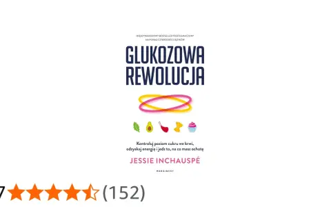Okładka książki "Glukozowa Rewolucja" sugeruje, czy desery lepiej jeść przed głównym posiłkiem, by kontrolować cukier i odzyskać energię.