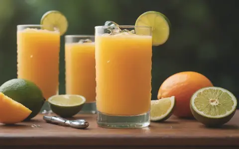 Orzeźwiający drink z marakują kontra drink z mango. Orzeźwiające napoje z owocami cytrusowymi i lodem.