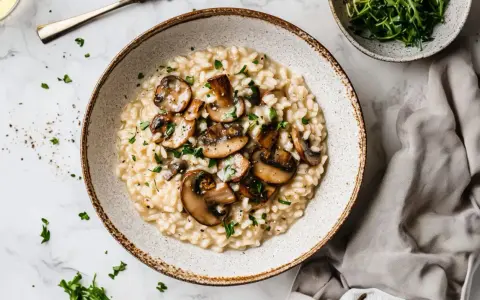 Kremowe risotto z grzybami, pachnące ziołami, czeka na Ciebie. Czy wolisz je od Paelli z owocami morza?