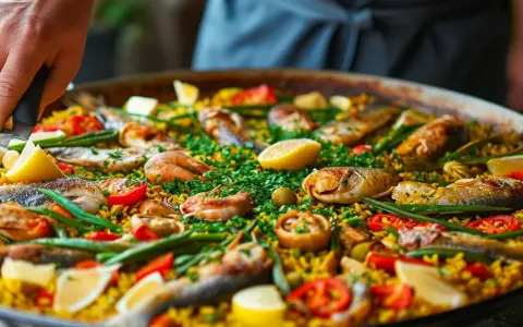 Pyszna paella z owocami morza i rybą, gotowa do podania. Ten przepis na paellę zachwyci każdego!
