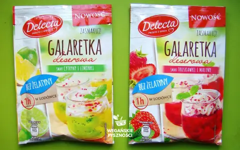 Wegańska galaretka Delecta, smak cytryny i limonki lub truskawki i maliny. Gdzie kupić? Pyszne desery bez żelatyny.