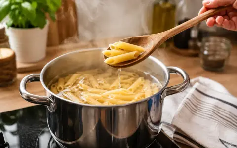 Penne penne w gotującej się wodzie, sprawdzanie gotowości. Oto jak ugotować makaron idealnie.