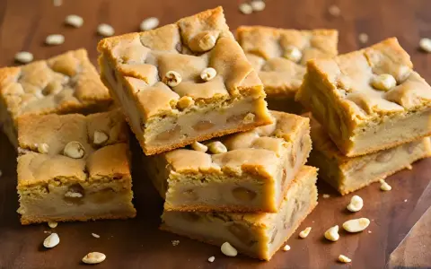 Słodkie brownie i blondie z orzechami makadamia, ułożone na drewnianej desce.