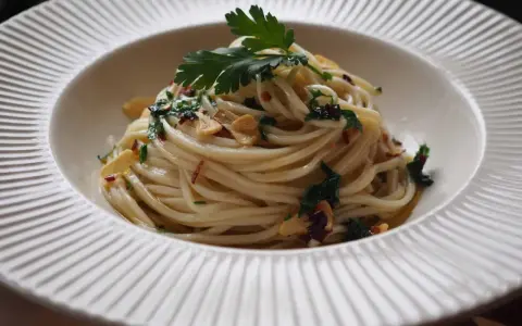 Pyszny domowy makaron z czosnkiem, chili i natką pietruszki. Idealny przepis na szybki obiad.