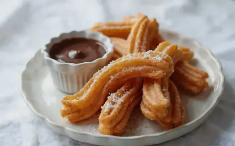 Churros przepis: złociste, chrupiące paluszki posypane cukrem, podane z miseczką gorącej czekolady. Idealne na deser!