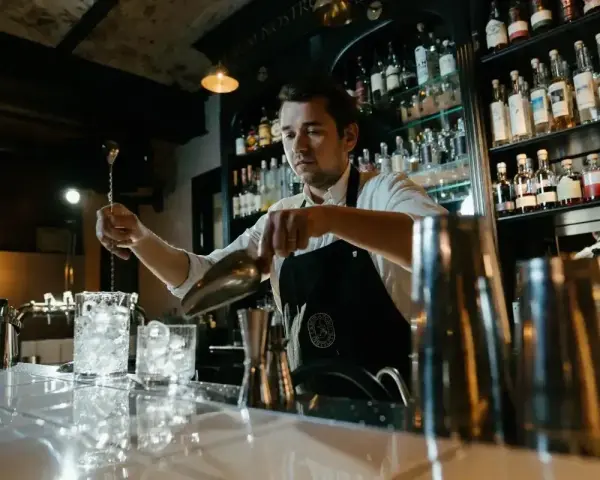 Barman w Anglii przygotowuje drinka. Zastanawiasz się, ile zarabia barman w Anglii?