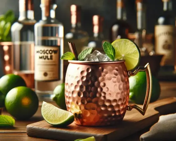Orzeźwiający Moscow Mule w miedzianym kubku, z limonką i miętą. Idealny wybór zamiast Dark 'n' Stormy.
