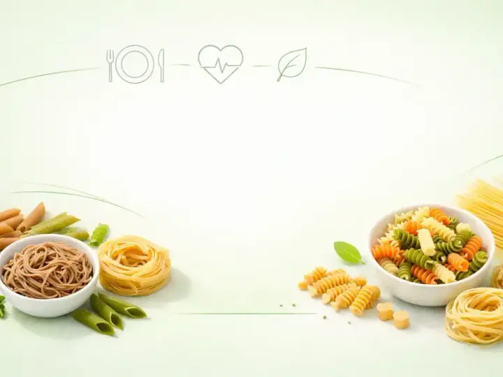 Różne rodzaje makaronu: pełnoziarnisty, durum, penne, fusilli. Zdrowy wybór na talerzu.