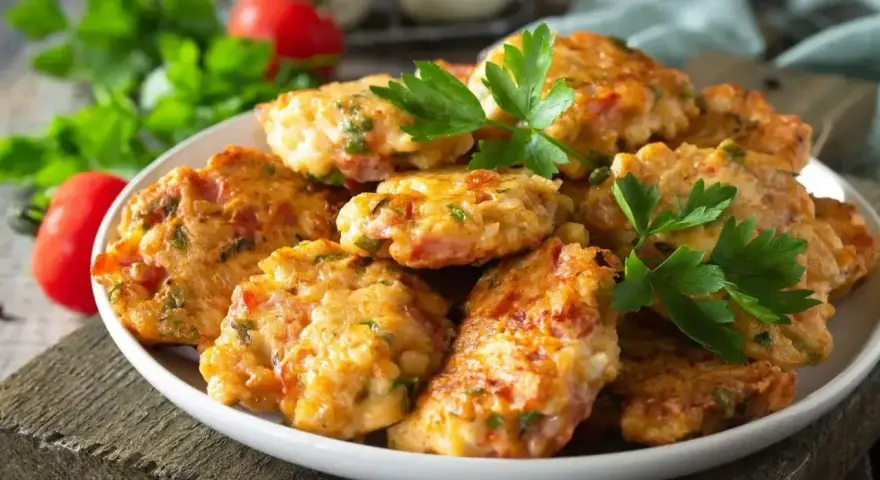 Placuszki z resztek pieczonego kurczaka, pomidorów i ziół. Idealne danie, by dowiedzieć się, co zrobić na obiad z resztek pieczonego kurczaka.