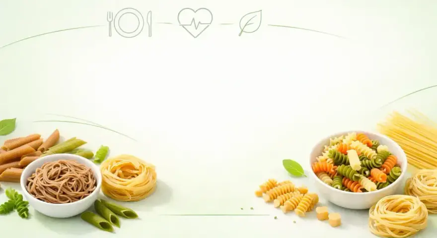 Różne rodzaje makaronu: pełnoziarnisty, durum, penne, fusilli. Zdrowy wybór na talerzu.