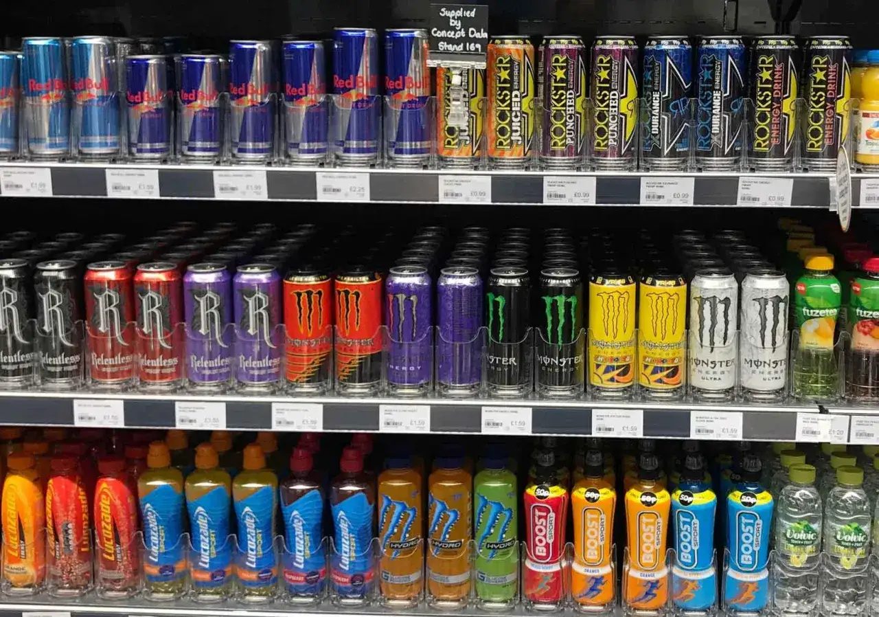Wódka z Red Bullem i wódka z sokiem pomarańczowym to tylko niektóre z napojów energetycznych na półce.