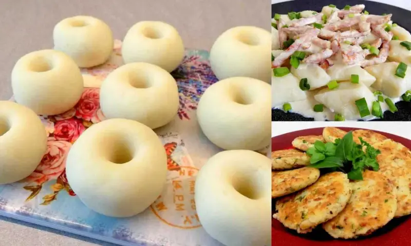 Tani obiad za 10 zł: kluski śląskie z boczkiem, placki ziemniaczane i pączki z ciasta drożdżowego.